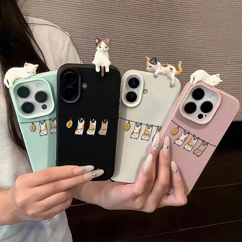 Phone Cases Cat - 3D Leuke Cartoon Kat Lederen Case