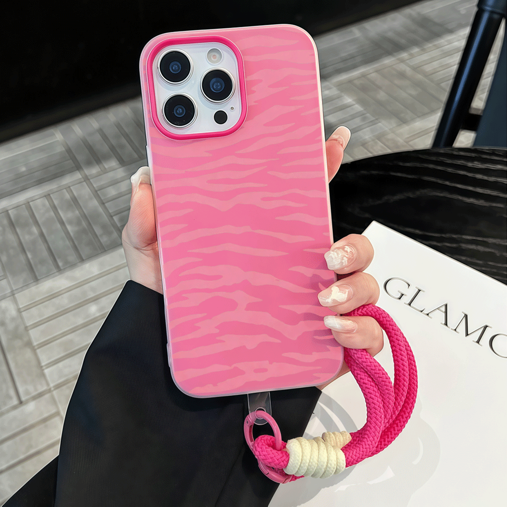 Phone Cases Zebra - Telefoonhoesje met lanyard, Y2K roze zebraprint,