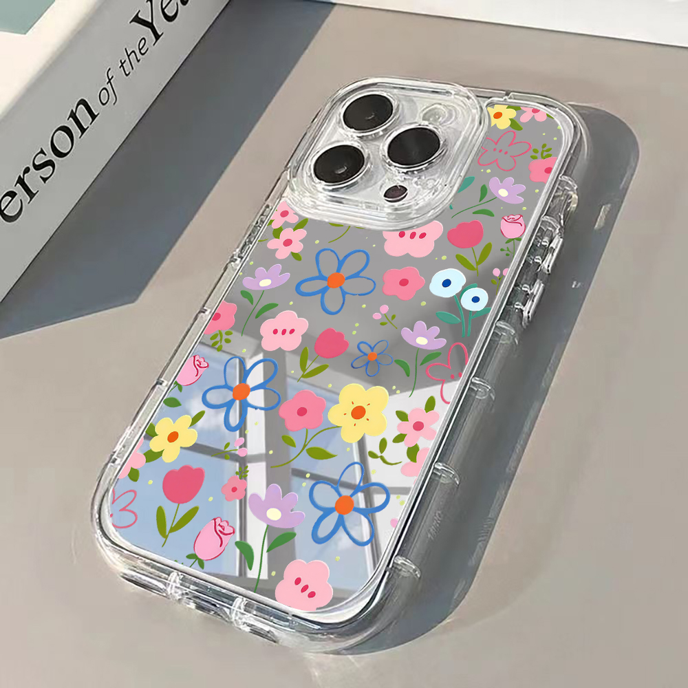 Phone Cases Korea - Koreaanse Ins Style Bloemige Zilveren Spiegel